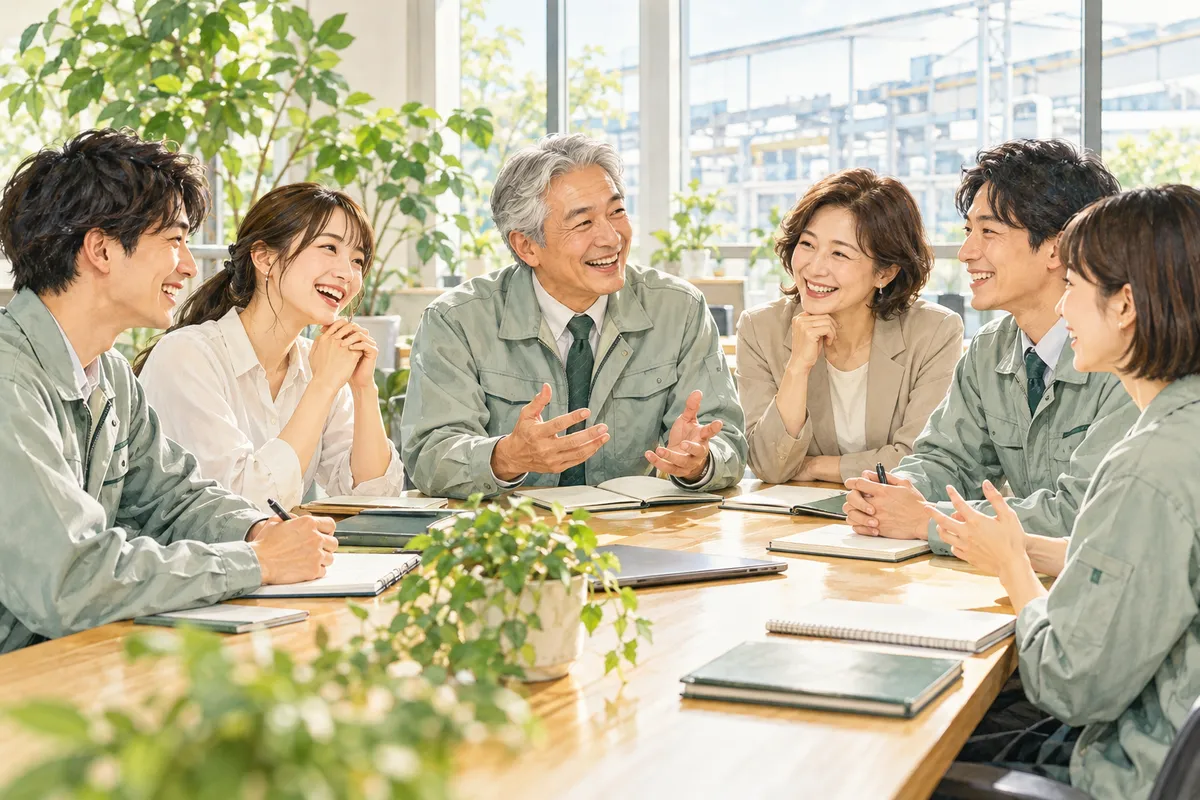 職場で対話する人々